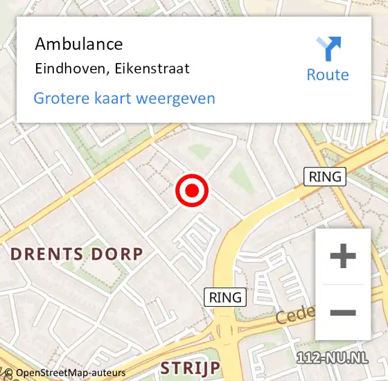 Locatie op kaart van de 112 melding: Ambulance Eindhoven, Eikenstraat op 16 mei 2020 04:45