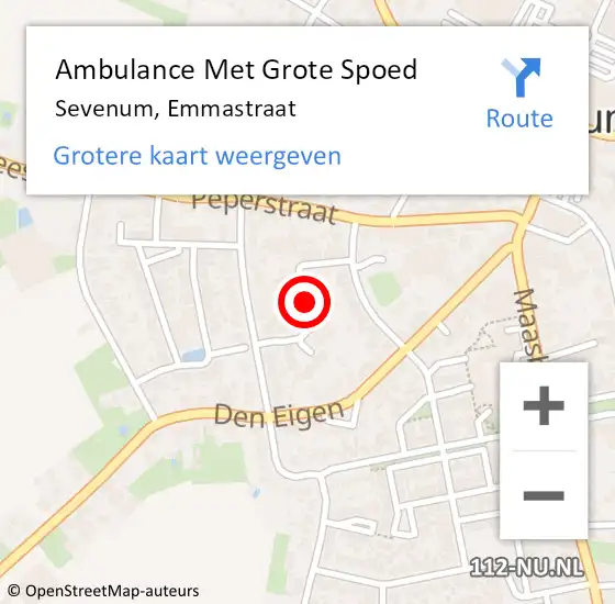 Locatie op kaart van de 112 melding: Ambulance Met Grote Spoed Naar Sevenum, Emmastraat op 16 mei 2020 10:23