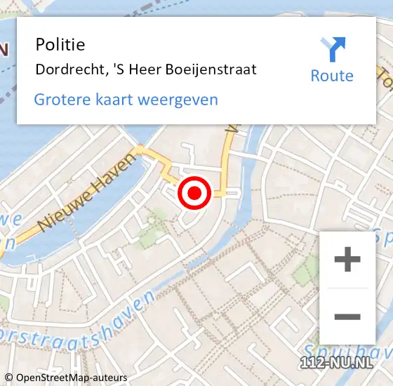 Locatie op kaart van de 112 melding: Politie Dordrecht, 'S Heer Boeijenstraat op 16 mei 2020 10:55