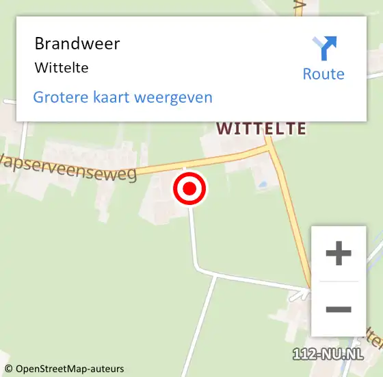 Locatie op kaart van de 112 melding: Brandweer Wittelte op 6 mei 2014 19:57