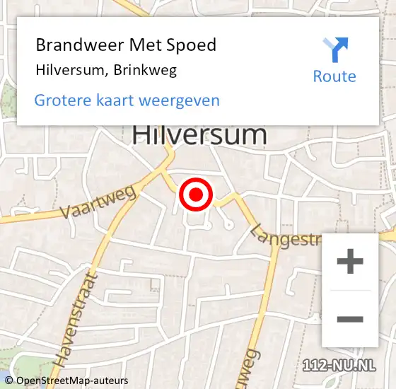 Locatie op kaart van de 112 melding: Brandweer Met Spoed Naar Hilversum, Brinkweg op 16 mei 2020 14:57