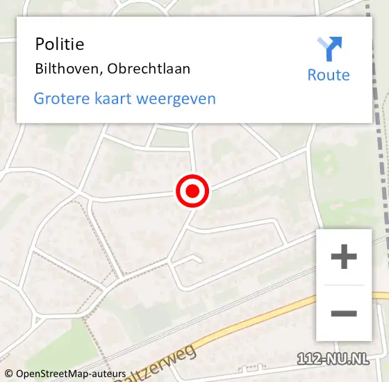 Locatie op kaart van de 112 melding: Politie Bilthoven, Obrechtlaan op 16 mei 2020 17:34