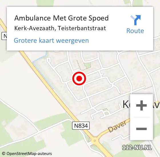 Locatie op kaart van de 112 melding: Ambulance Met Grote Spoed Naar Kerk-Avezaath, Teisterbantstraat op 16 mei 2020 18:46