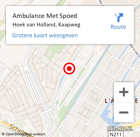 Locatie op kaart van de 112 melding: Ambulance Met Spoed Naar Hoek van Holland, Kaapweg op 16 mei 2020 19:20