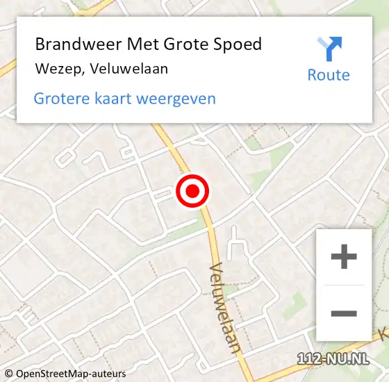 Locatie op kaart van de 112 melding: Brandweer Met Grote Spoed Naar Wezep, Veluwelaan op 16 mei 2020 20:51