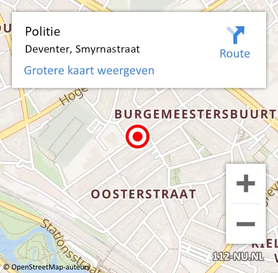 Locatie op kaart van de 112 melding: Politie Deventer, Smyrnastraat op 16 mei 2020 21:33