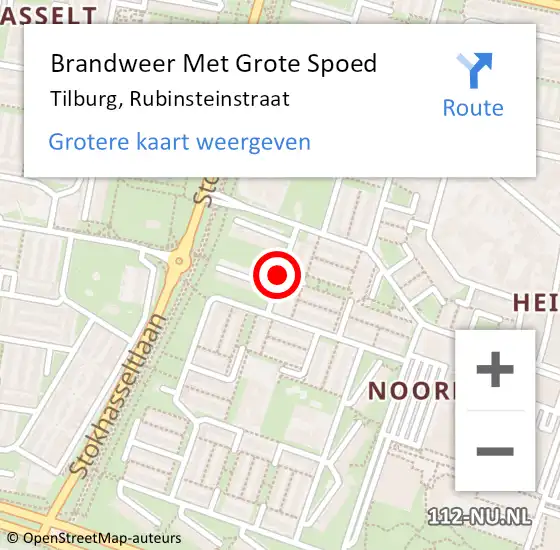 Locatie op kaart van de 112 melding: Brandweer Met Grote Spoed Naar Tilburg, Rubinsteinstraat op 16 mei 2020 23:52