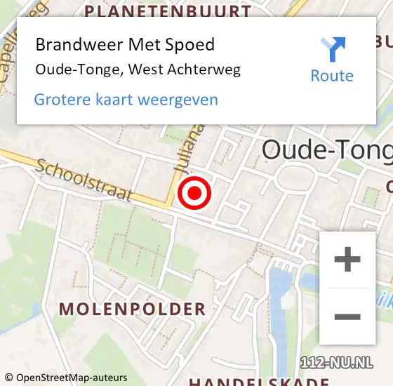 Locatie op kaart van de 112 melding: Brandweer Met Spoed Naar Oude-Tonge, West Achterweg op 17 mei 2020 01:23