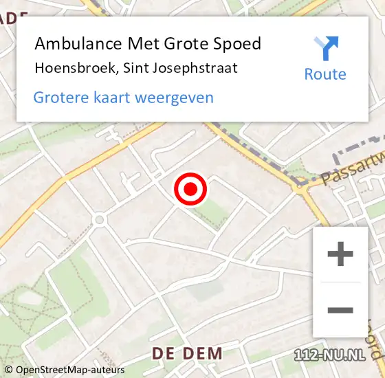 Locatie op kaart van de 112 melding: Ambulance Met Grote Spoed Naar Hoensbroek, Sint Josephstraat op 6 mei 2014 21:15