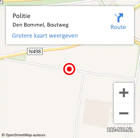 Locatie op kaart van de 112 melding: Politie Den Bommel, Boutweg op 17 mei 2020 06:52