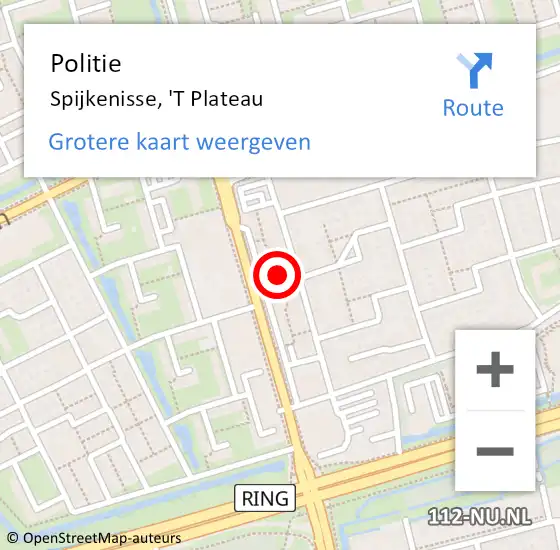 Locatie op kaart van de 112 melding: Politie Spijkenisse, 'T Plateau op 17 mei 2020 07:41