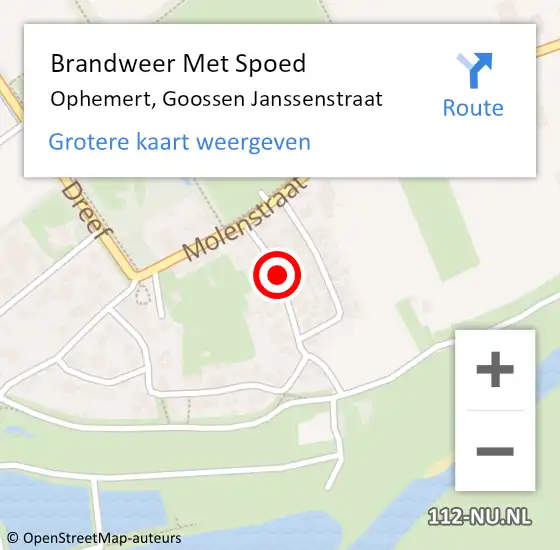 Locatie op kaart van de 112 melding: Brandweer Met Spoed Naar Ophemert, Goossen Janssenstraat op 17 mei 2020 09:17