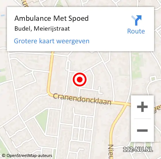 Locatie op kaart van de 112 melding: Ambulance Met Spoed Naar Budel, Meierijstraat op 17 mei 2020 12:55