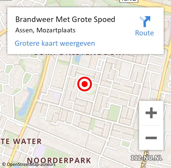 Locatie op kaart van de 112 melding: Brandweer Met Grote Spoed Naar Assen, Mozartplaats op 17 mei 2020 15:31