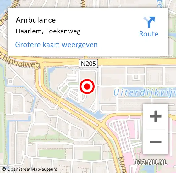 Locatie op kaart van de 112 melding: Ambulance Haarlem, Toekanweg op 17 mei 2020 16:14
