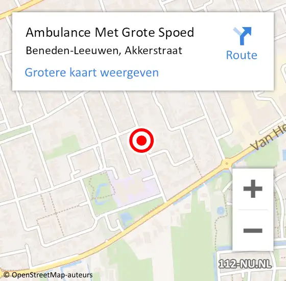 Locatie op kaart van de 112 melding: Ambulance Met Grote Spoed Naar Beneden-Leeuwen, Akkerstraat op 17 mei 2020 18:01