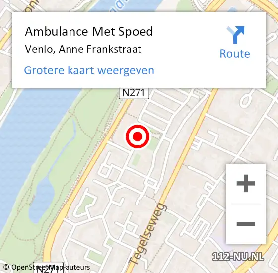 Locatie op kaart van de 112 melding: Ambulance Met Spoed Naar Venlo, Anne Frankstraat op 17 mei 2020 21:57