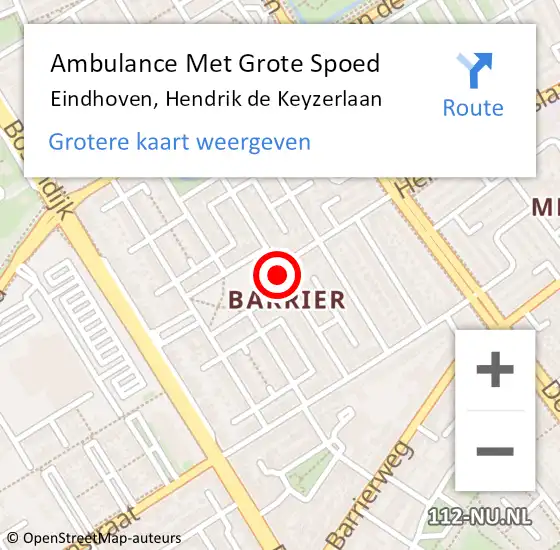 Locatie op kaart van de 112 melding: Ambulance Met Grote Spoed Naar Eindhoven, Hendrik de Keyzerlaan op 17 mei 2020 23:44