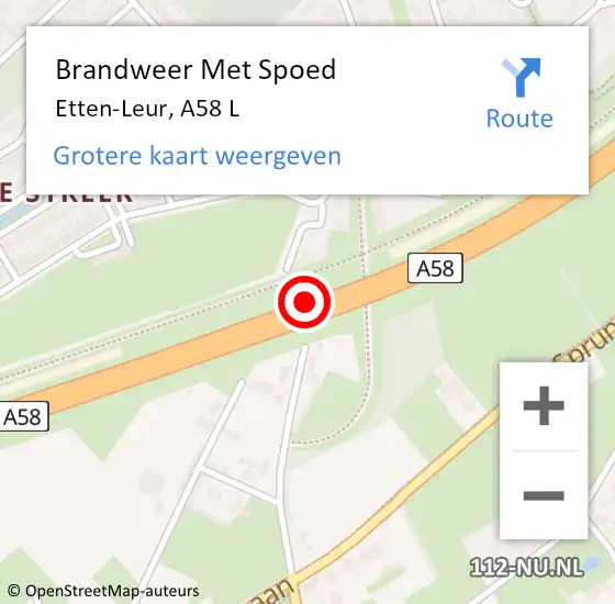 Locatie op kaart van de 112 melding: Brandweer Met Spoed Naar Etten-Leur, A58 L op 18 mei 2020 00:31