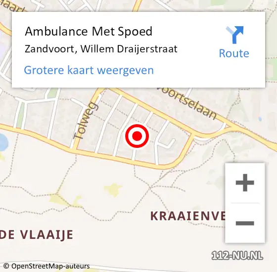 Locatie op kaart van de 112 melding: Ambulance Met Spoed Naar Zandvoort, Willem Draijerstraat op 18 mei 2020 00:35