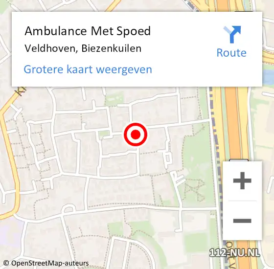 Locatie op kaart van de 112 melding: Ambulance Met Spoed Naar Veldhoven, Biezenkuilen op 18 mei 2020 02:10
