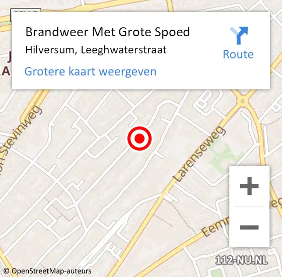 Locatie op kaart van de 112 melding: Brandweer Met Grote Spoed Naar Hilversum, Leeghwaterstraat op 18 mei 2020 03:45