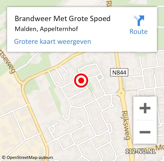 Locatie op kaart van de 112 melding: Brandweer Met Grote Spoed Naar Malden, Appelternhof op 18 mei 2020 04:52