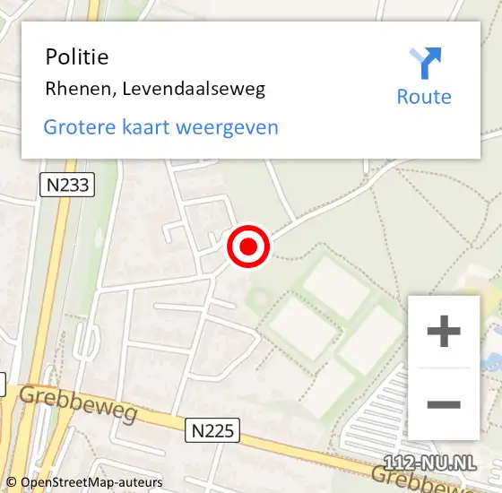 Locatie op kaart van de 112 melding: Politie Rhenen, Levendaalseweg op 18 mei 2020 06:57