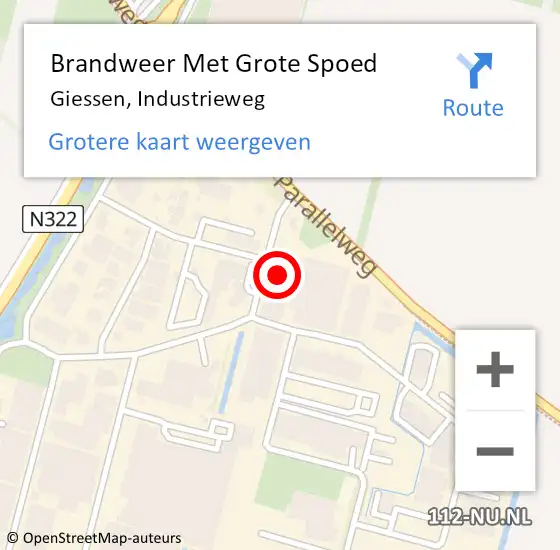 Locatie op kaart van de 112 melding: Brandweer Met Grote Spoed Naar Giessen, Industrieweg op 7 mei 2014 00:11