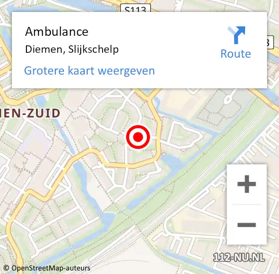Locatie op kaart van de 112 melding: Ambulance Diemen, Slijkschelp op 18 mei 2020 11:45