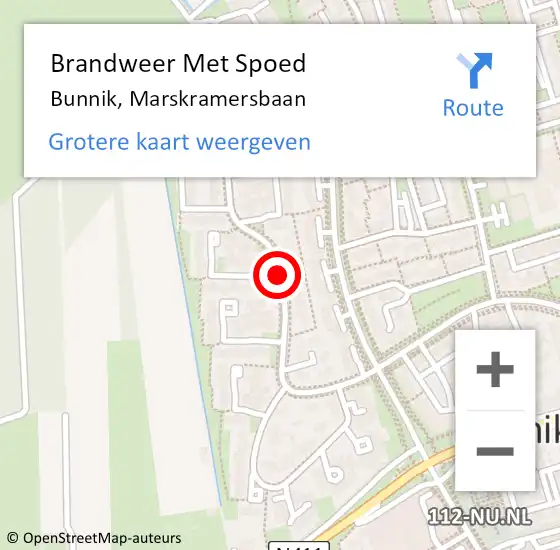 Locatie op kaart van de 112 melding: Brandweer Met Spoed Naar Bunnik, Marskramersbaan op 18 mei 2020 11:58