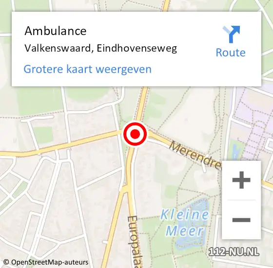 Locatie op kaart van de 112 melding: Ambulance Valkenswaard, Eindhovenseweg op 18 mei 2020 12:09