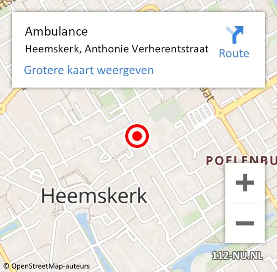 Locatie op kaart van de 112 melding: Ambulance Heemskerk, Anthonie Verherentstraat op 18 mei 2020 13:18