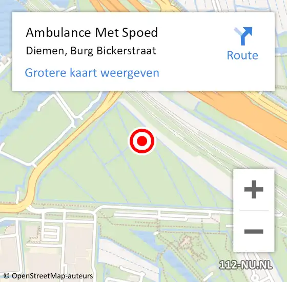 Locatie op kaart van de 112 melding: Ambulance Met Spoed Naar Diemen, Burg Bickerstraat op 18 mei 2020 14:12