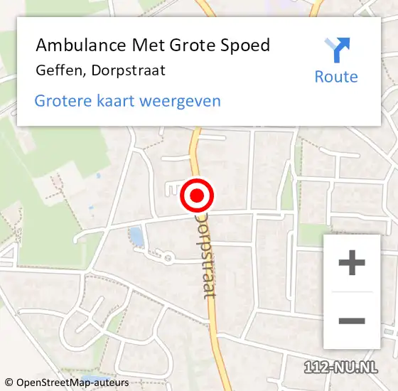 Locatie op kaart van de 112 melding: Ambulance Met Grote Spoed Naar Geffen, Dorpstraat op 18 mei 2020 14:35