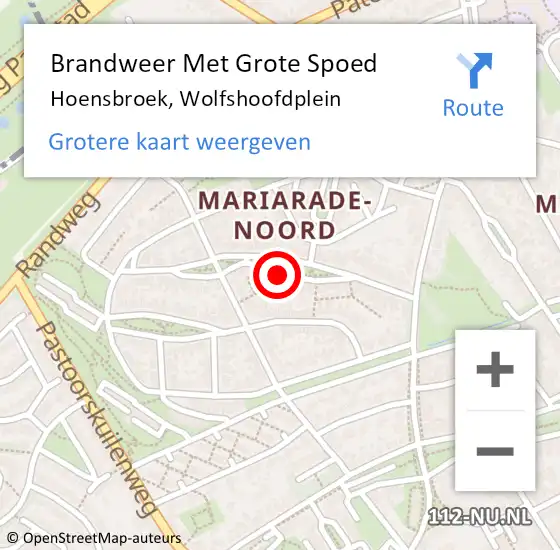 Locatie op kaart van de 112 melding: Brandweer Met Grote Spoed Naar Hoensbroek, Wolfshoofdplein op 18 mei 2020 14:50