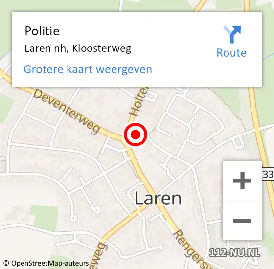 Locatie op kaart van de 112 melding: Politie Laren nh, Kloosterweg op 18 mei 2020 15:07