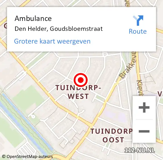 Locatie op kaart van de 112 melding: Ambulance Den Helder, Goudsbloemstraat op 18 mei 2020 15:22