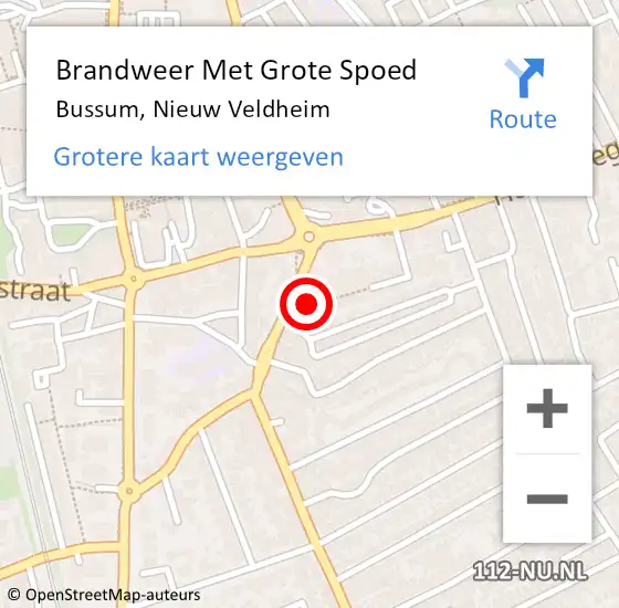 Locatie op kaart van de 112 melding: Brandweer Met Grote Spoed Naar Bussum, Nieuw Veldheim op 18 mei 2020 16:12