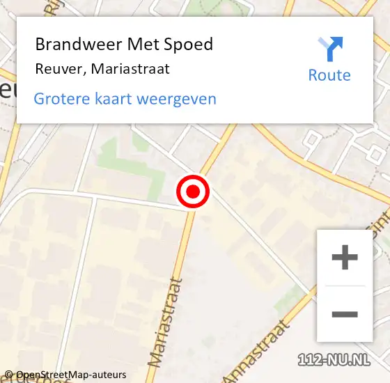 Locatie op kaart van de 112 melding: Brandweer Met Spoed Naar Reuver, Mariastraat op 18 mei 2020 17:10