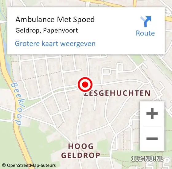 Locatie op kaart van de 112 melding: Ambulance Met Spoed Naar Geldrop, Papenvoort op 18 mei 2020 17:46