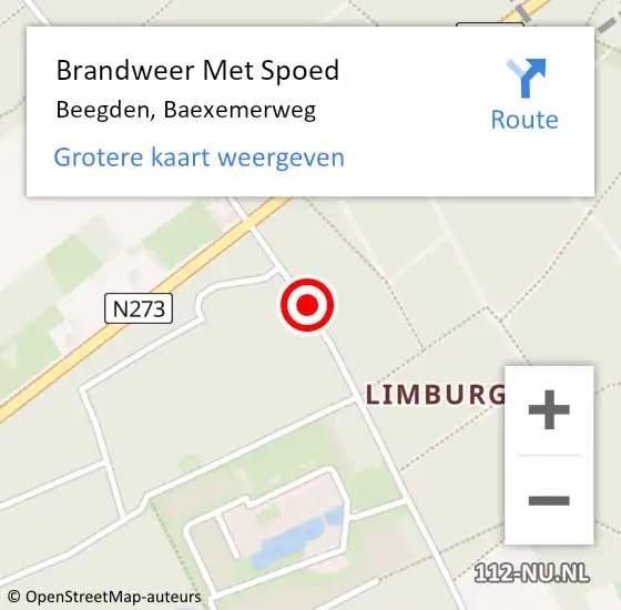 Locatie op kaart van de 112 melding: Brandweer Met Spoed Naar Beegden, Baexemerweg op 18 mei 2020 20:10