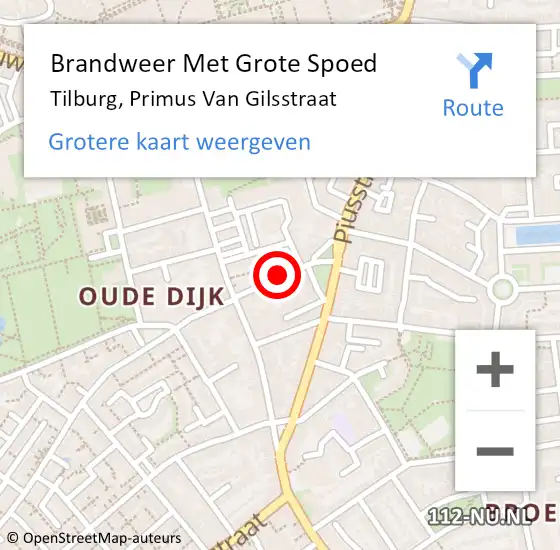 Locatie op kaart van de 112 melding: Brandweer Met Grote Spoed Naar Tilburg, Primus Van Gilsstraat op 18 mei 2020 21:05