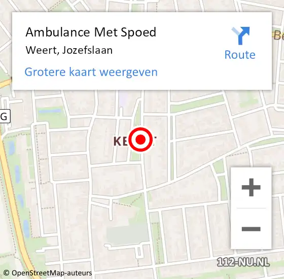 Locatie op kaart van de 112 melding: Ambulance Met Spoed Naar Weert, Jozefslaan op 18 mei 2020 22:01