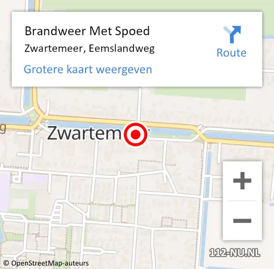 Locatie op kaart van de 112 melding: Brandweer Met Spoed Naar Zwartemeer, Eemslandweg op 18 mei 2020 23:54