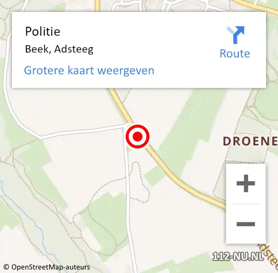 Locatie op kaart van de 112 melding: Politie Beek, Adsteeg op 19 mei 2020 08:05