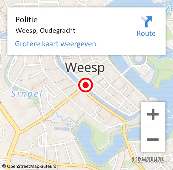 Locatie op kaart van de 112 melding: Politie Weesp, Oudegracht op 19 mei 2020 09:33