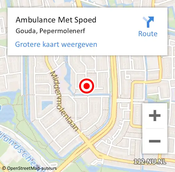 Locatie op kaart van de 112 melding: Ambulance Met Spoed Naar Gouda, Pepermolenerf op 19 mei 2020 09:43