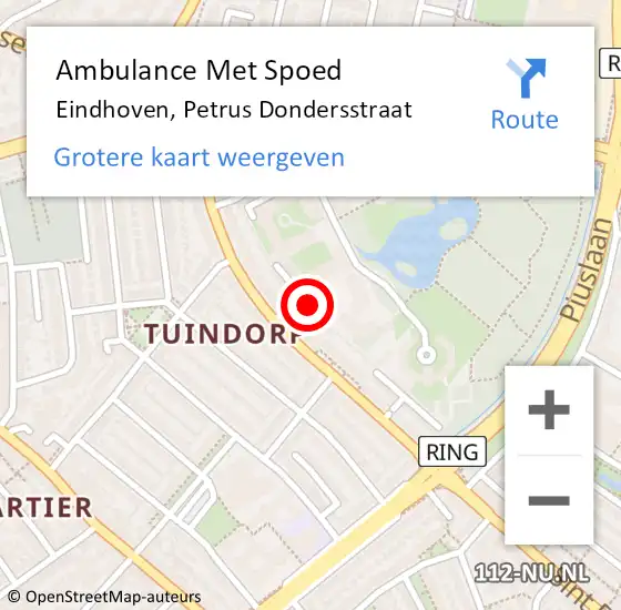 Locatie op kaart van de 112 melding: Ambulance Met Spoed Naar Eindhoven, Petrus Dondersstraat op 19 mei 2020 11:01