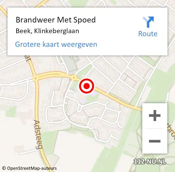 Locatie op kaart van de 112 melding: Brandweer Met Spoed Naar Beek, Klinkeberglaan op 19 mei 2020 11:28